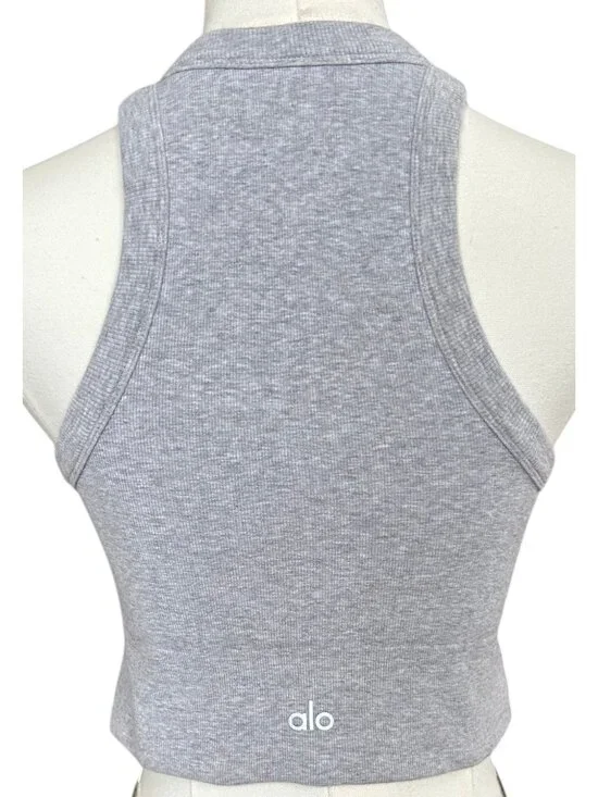 Alo Yoga High Neck Crop Tank Ribbed Seamless Gray S - Picture 3 of 9